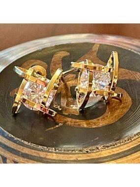 CZ and Gold Tone Stud Earrings #406